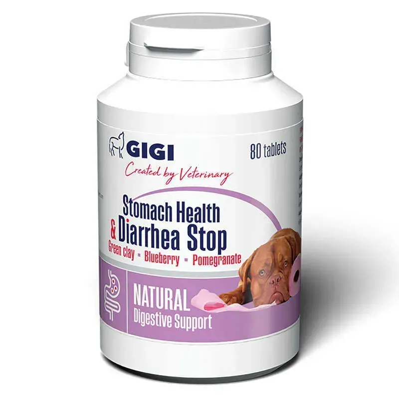 Gigi Stomach Health & Diarrhea Stop (Vetsorbin) against diarrhea and for normalizing the gastrointestinal tract of dogs and cats - 80 tablets (1 tablet per 10 kg)