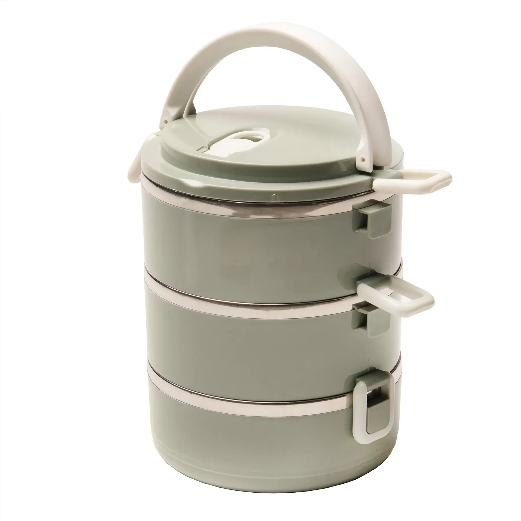 Supretto three-section round stainless steel lunch box 1500 ml, gray-blue