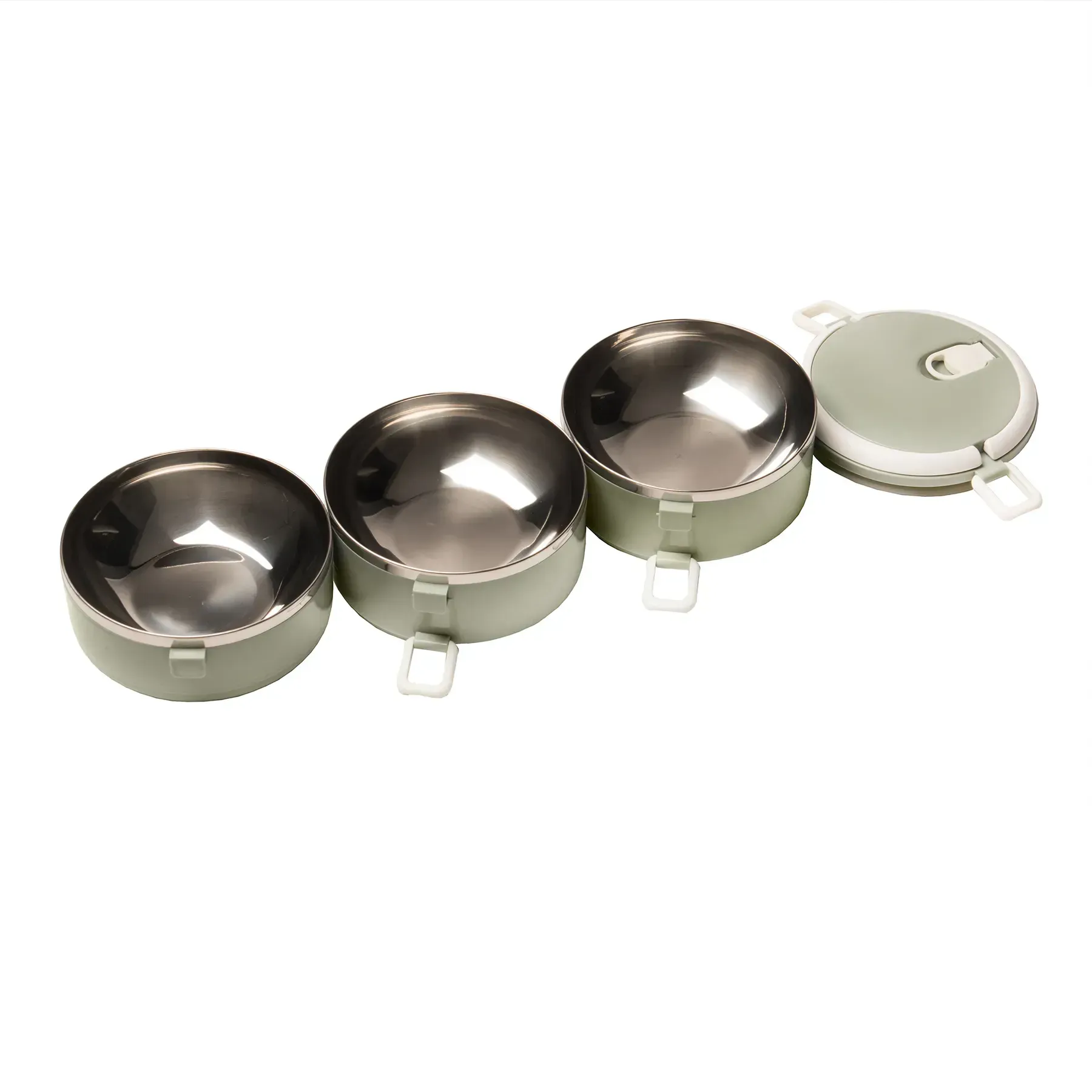Supretto three-section round stainless steel lunch box 1500 ml, gray-blue — изображение 3